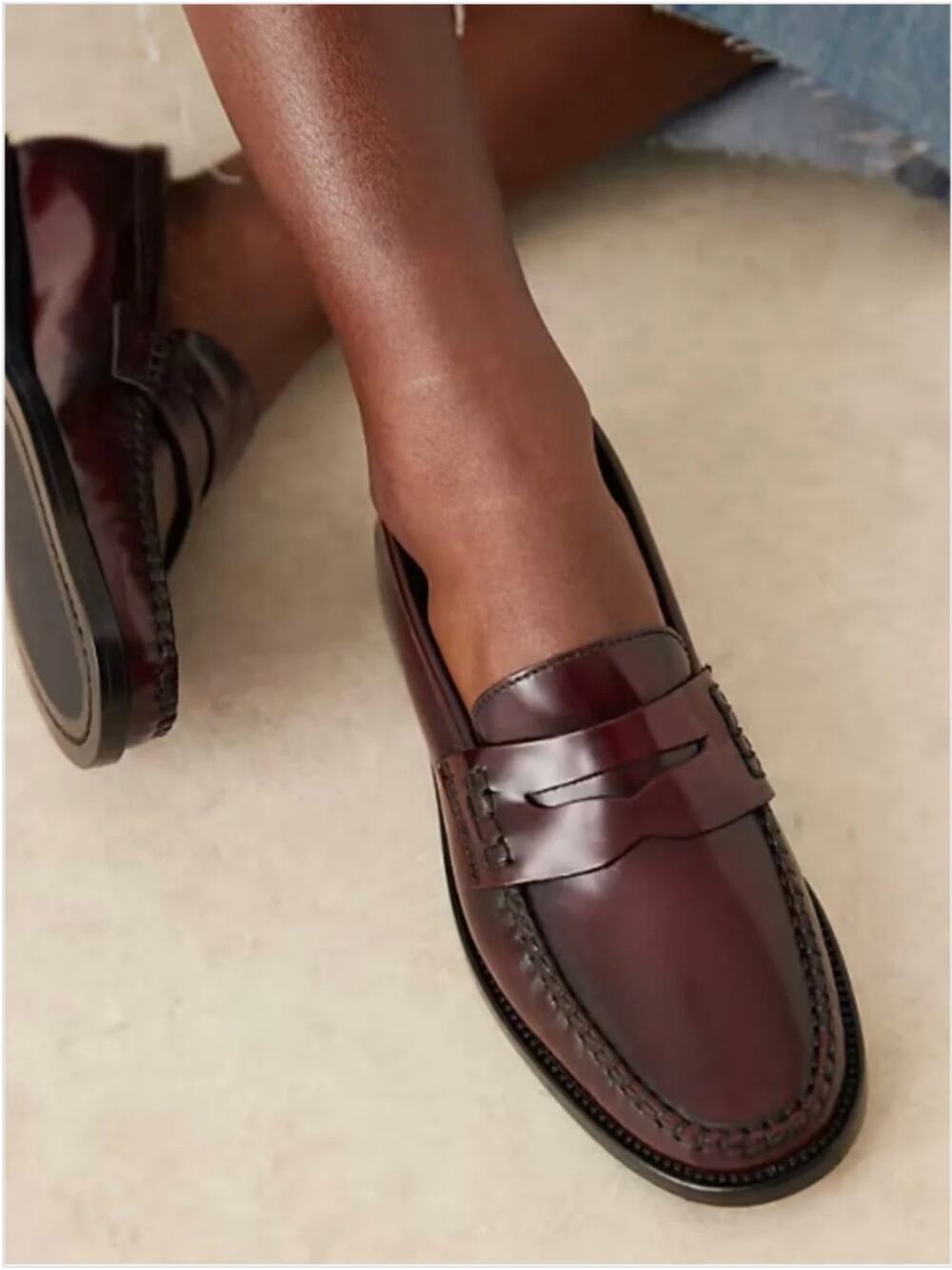 Mango MNG Gathered Leather Loafers in Burgundy sz. 39EU/8US